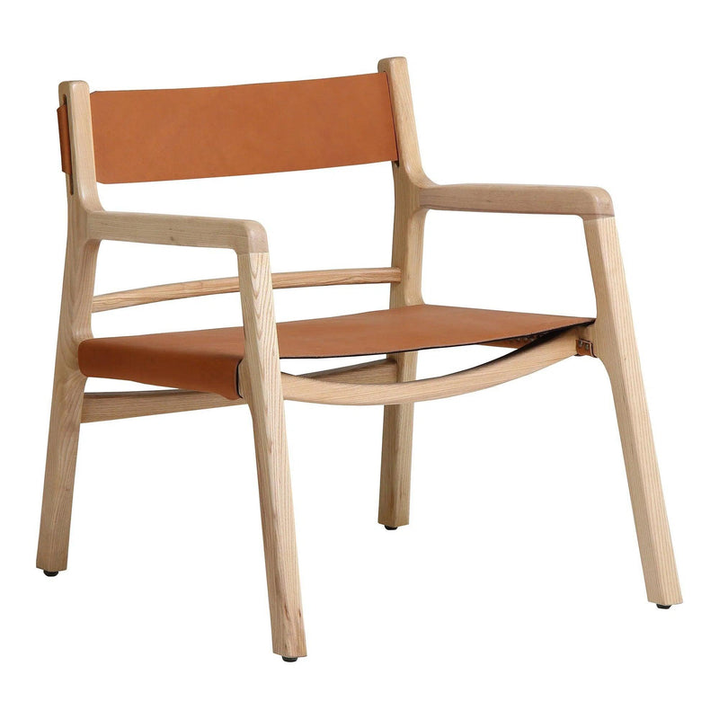 Kolding Natural Ash Wood and Top-Grain Buffalo Hide Arm Chair Club Chairs LOOMLAN By Moe's Home