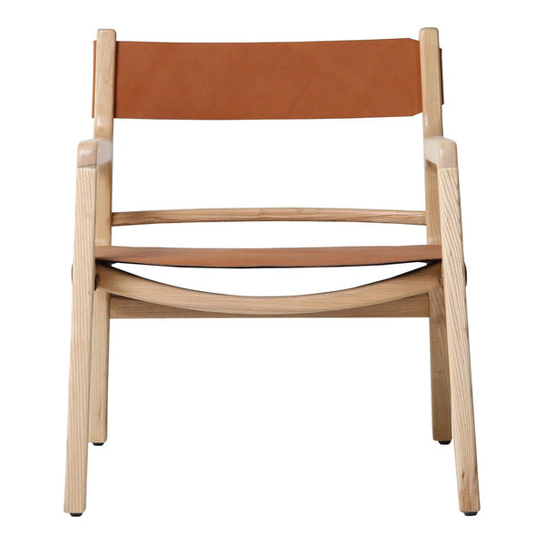 Kolding Natural Ash Wood and Top-Grain Buffalo Hide Arm Chair Club Chairs LOOMLAN By Moe's Home