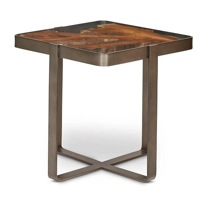 Kullen Solid Teak Wooden Glass Square End Table Side Tables LOOMLAN By Urbia