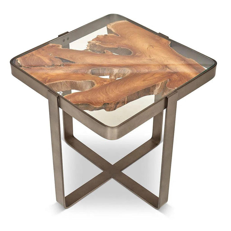 Kullen Solid Teak Wooden Glass Square End Table Side Tables LOOMLAN By Urbia