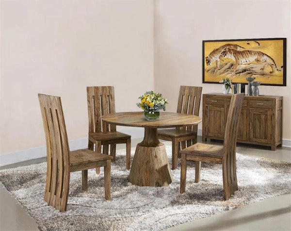 Kyrkeham Natural Sheesham Timber Round Dining Table Dining Tables LOOMLAN By LOOMLAN