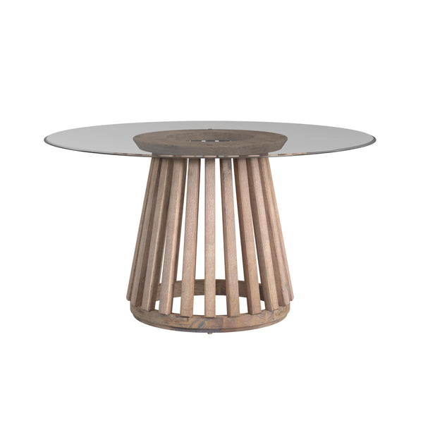 Laguna Wood and Glass Tan Round Dining Table Dining Tables LOOMLAN By Bassett Mirror