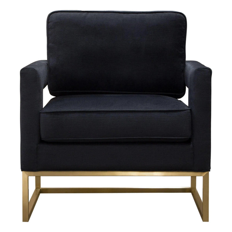 Lake Brushed Gold Metal and Black Performance Fabric Accent Arm Chair Club Chairs LOOMLAN By Diamond Sofa