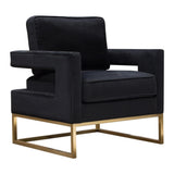 Lake Brushed Gold Metal and Black Performance Fabric Accent Arm Chair Club Chairs LOOMLAN By Diamond Sofa