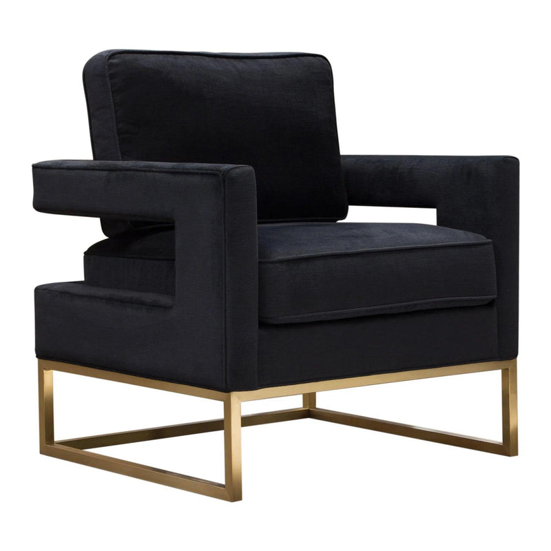 Lake Brushed Gold Metal and Black Performance Fabric Accent Arm Chair Club Chairs LOOMLAN By Diamond Sofa