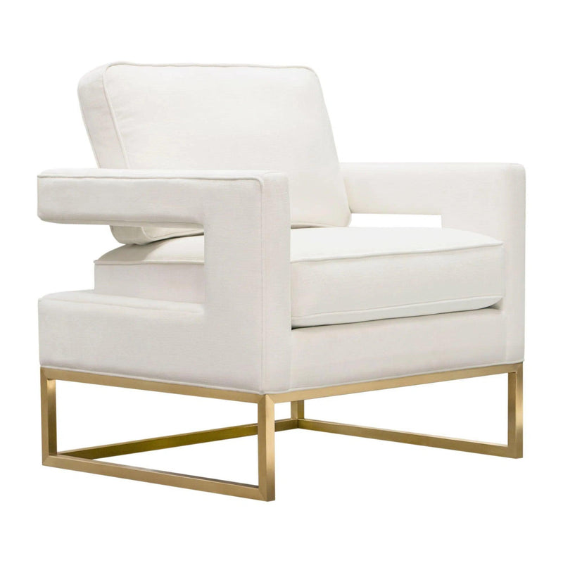 Lake Brushed Gold Metal and White Performance Fabric Accent Arm Chair Club Chairs LOOMLAN By Diamond Sofa