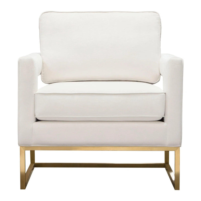 Lake Brushed Gold Metal and White Performance Fabric Accent Arm Chair Club Chairs LOOMLAN By Diamond Sofa