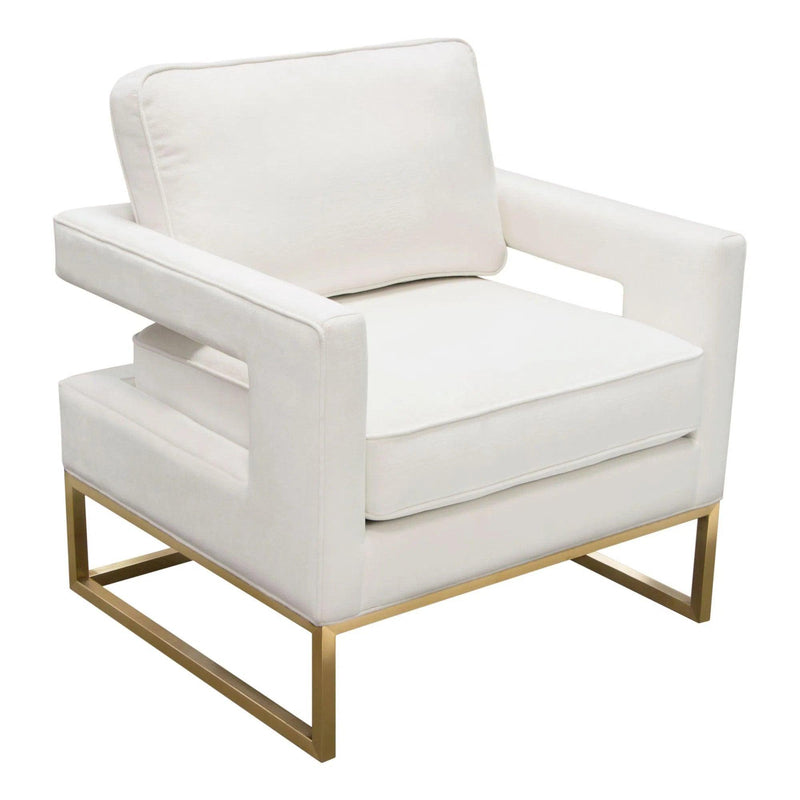 Lake Brushed Gold Metal and White Performance Fabric Accent Arm Chair Club Chairs LOOMLAN By Diamond Sofa