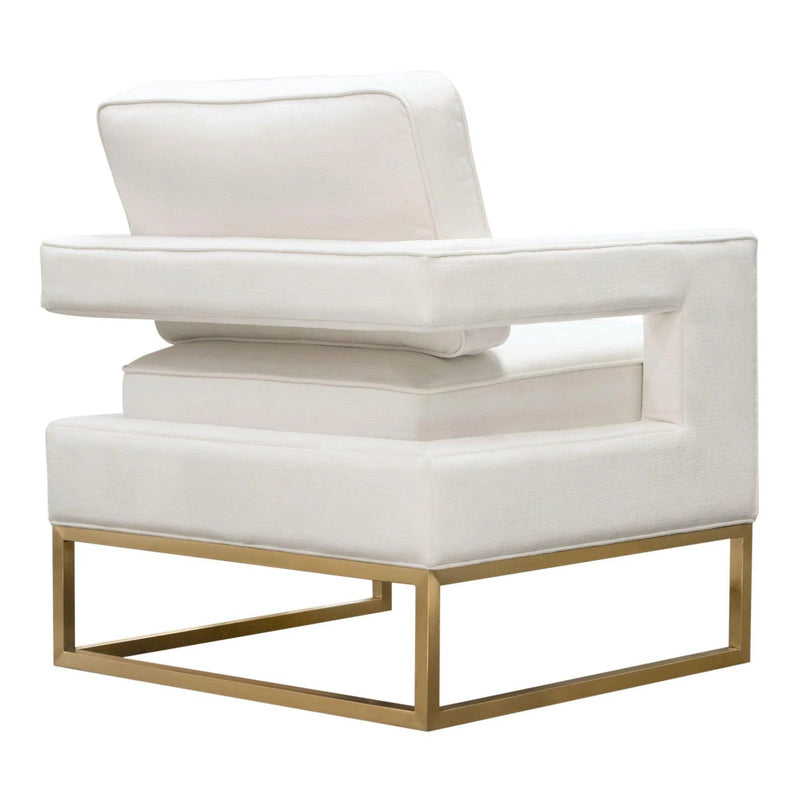 Lake Brushed Gold Metal and White Performance Fabric Accent Arm Chair Club Chairs LOOMLAN By Diamond Sofa