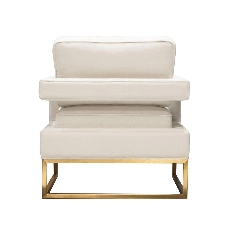 Lake Brushed Gold Metal and White Performance Fabric Accent Arm Chair Club Chairs LOOMLAN By Diamond Sofa