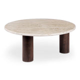 Landon Travertine and Mango Wood Beige Round Coffee Table Coffee Tables LOOMLAN By Moe's Home