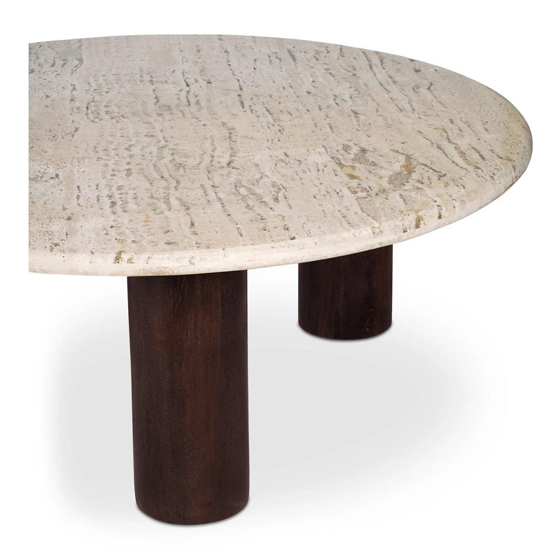 Landon Travertine and Mango Wood Beige Round Coffee Table Coffee Tables LOOMLAN By Moe's Home