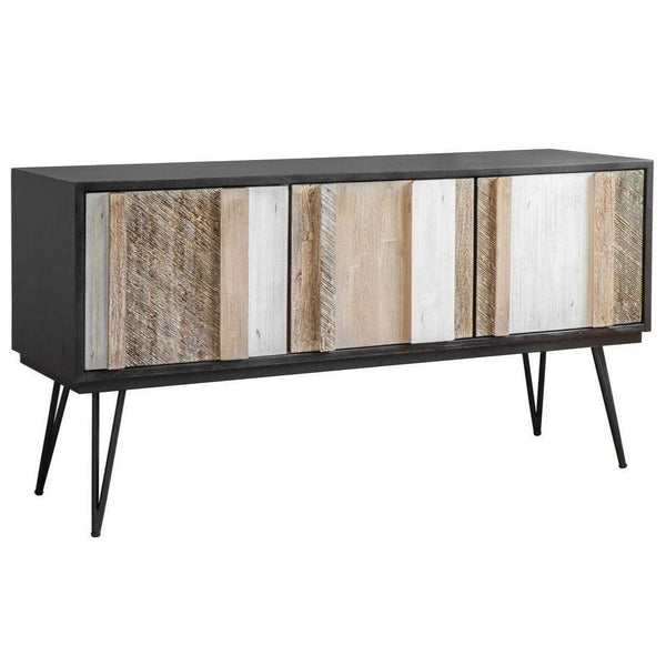 Large Two-Tone Brown Solid Acacia Wood and Iron Base Sideboard Sideboards LOOMLAN By LH Imports