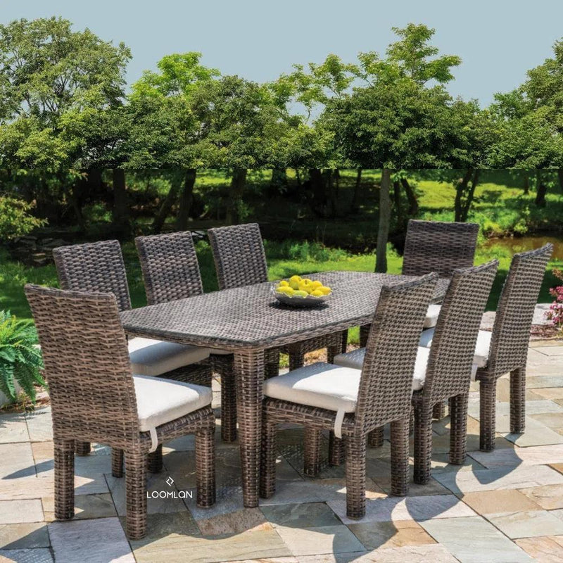 Largo 86" Rectangular Umbrella Dining Table All Weather Wicker Outdoor Dining Tables LOOMLAN By Lloyd Flanders