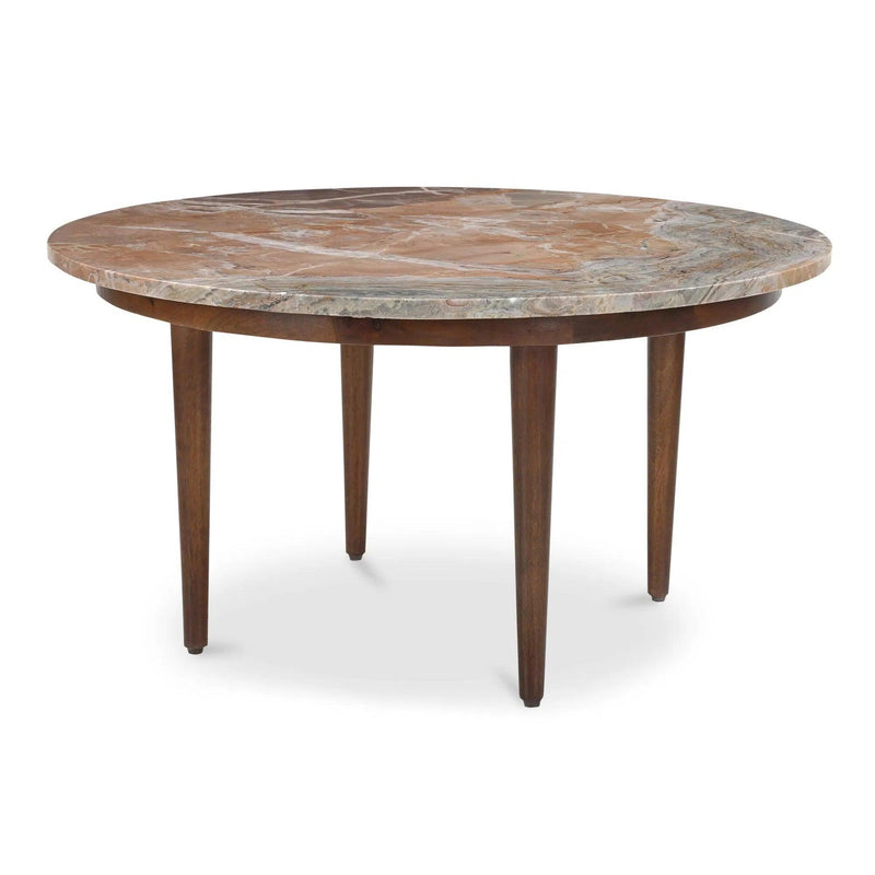 Lark Marble and Solid Mango Wood Brown Round Coffee Table Coffee Tables LOOMLAN By Moe's Home