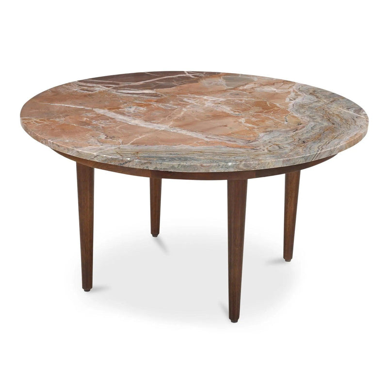 Lark Marble and Solid Mango Wood Brown Round Coffee Table Coffee Tables LOOMLAN By Moe's Home