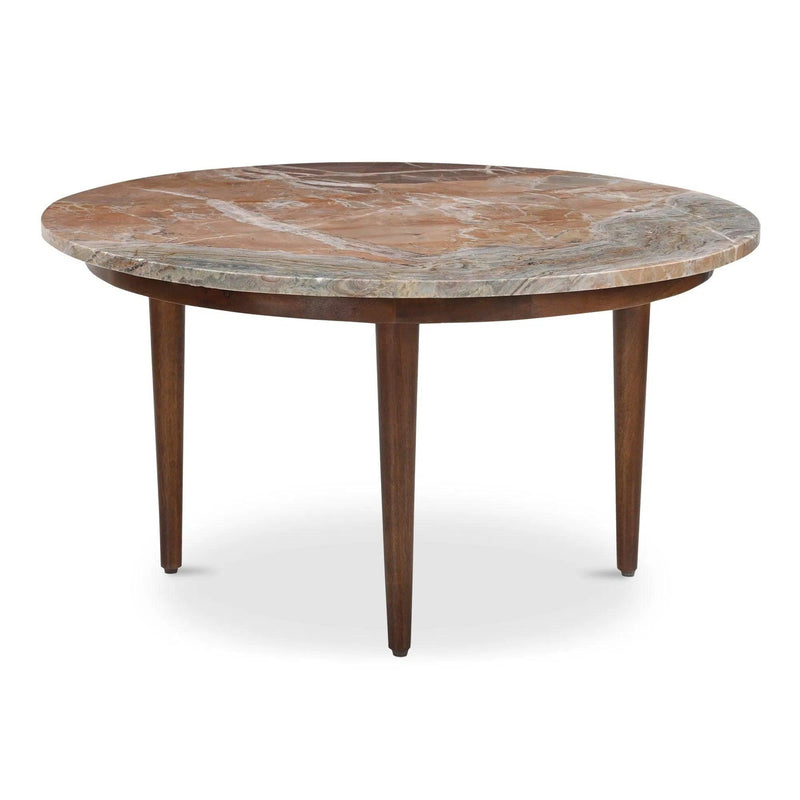 Lark Marble and Solid Mango Wood Brown Round Coffee Table Coffee Tables LOOMLAN By Moe's Home