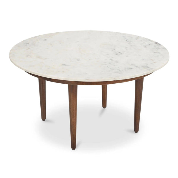 Lark Marble and Solid Mango Wood White Round Coffee Table Coffee Tables LOOMLAN By Moe's Home