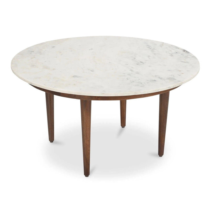 Lark Marble and Solid Mango Wood White Round Coffee Table Coffee Tables LOOMLAN By Moe's Home