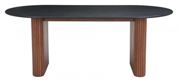 Lassig Wood Black and Walnut Oval Dining Table Dining Tables LOOMLAN By Zuo Modern