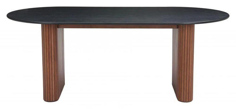 Lassig Wood Black and Walnut Oval Dining Table Dining Tables LOOMLAN By Zuo Modern