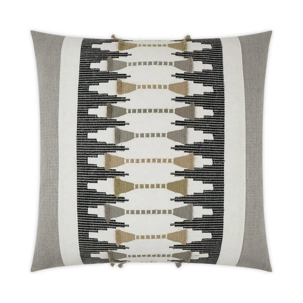 Le Souk Sahara Embroidery Tan Taupe Grey Large Throw Pillow With Insert Throw Pillows LOOMLAN By D.V. Kap