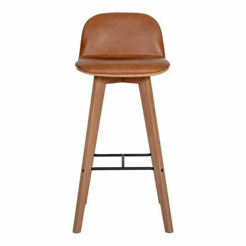 Leather Brown Low Back Bar Height Stool Bar Stools LOOMLAN By Moe's Home