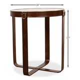 Leather Round Harness Table Side Tables LOOMLAN By Sarreid