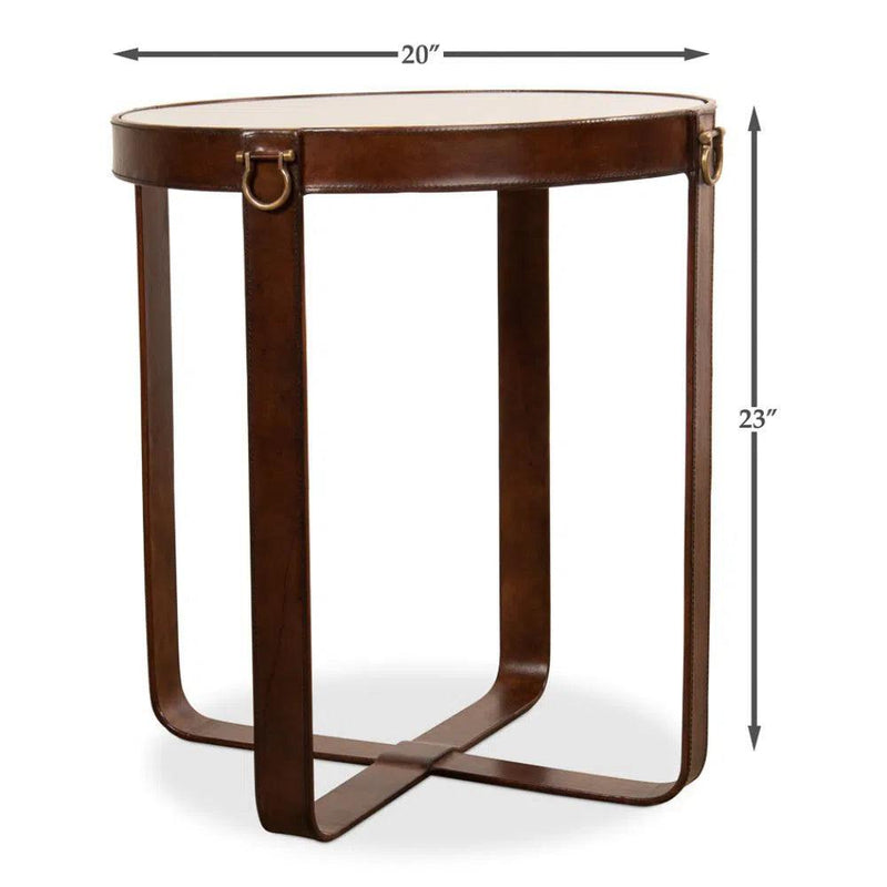 Leather Round Harness Table Side Tables LOOMLAN By Sarreid