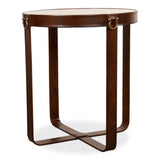 Leather Round Harness Table Side Tables LOOMLAN By Sarreid