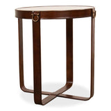 Leather Round Harness Table Side Tables LOOMLAN By Sarreid