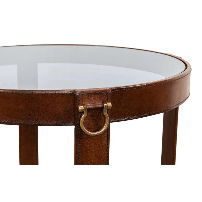 Leather Round Harness Table Side Tables LOOMLAN By Sarreid