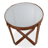 Leather Round Harness Table Side Tables LOOMLAN By Sarreid