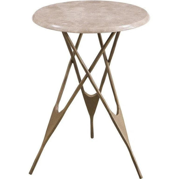 Leila Iron and Marble Brown Round Accent Table Side Tables LOOMLAN By Bassett Mirror