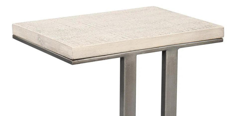 Libby Mango Wood and Metal Off-White Rectangular End Table Side Tables LOOMLAN By Sarreid