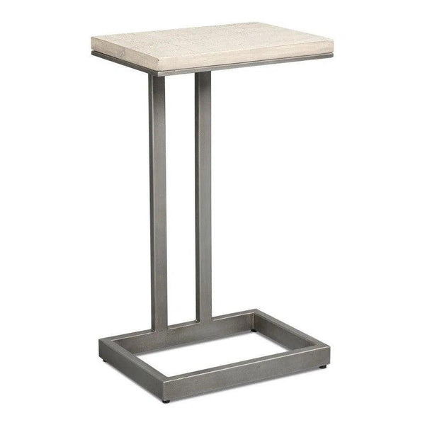 Libby Mango Wood and Metal Off-White Rectangular End Table Side Tables LOOMLAN By Sarreid