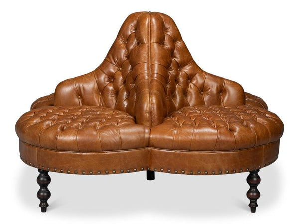 Lobby Wood Leather Brown Sofa Sofas & Loveseats LOOMLAN By Sarreid