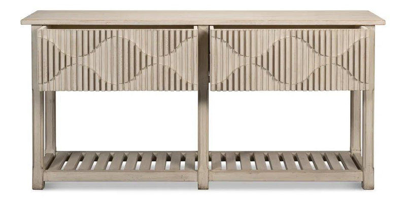 Lola Console Table With Drawers and Shelf Stone Grey Wood Console Tables LOOMLAN By Sarreid