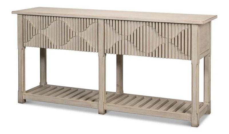 Lola Console Table With Drawers and Shelf Stone Grey Wood Console Tables LOOMLAN By Sarreid