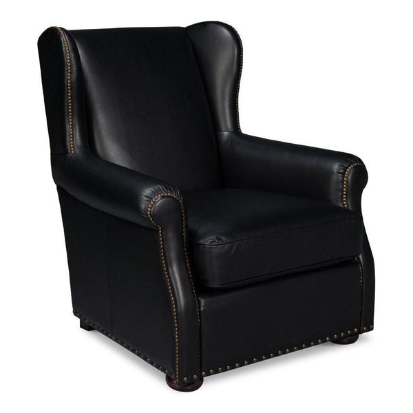 London Dry Leather Black Accent Arm Chair Club Chairs LOOMLAN By Sarreid