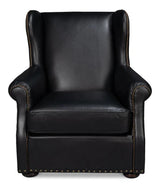 London Dry Leather Black Accent Arm Chair Club Chairs LOOMLAN By Sarreid