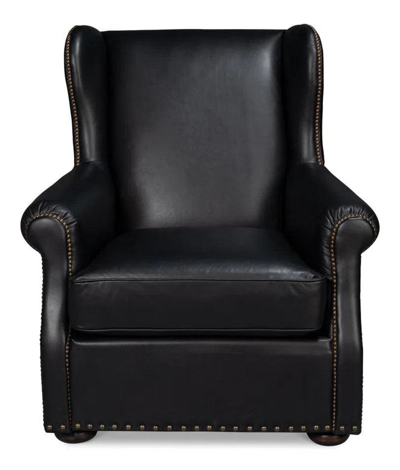 London Dry Leather Black Accent Arm Chair Club Chairs LOOMLAN By Sarreid