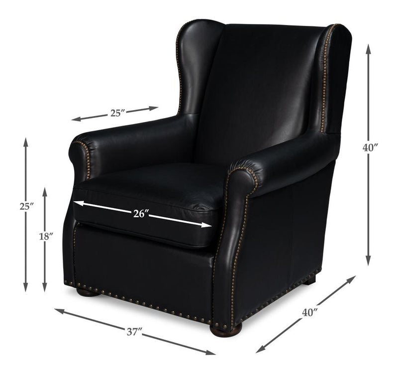 London Dry Leather Black Accent Arm Chair Club Chairs LOOMLAN By Sarreid