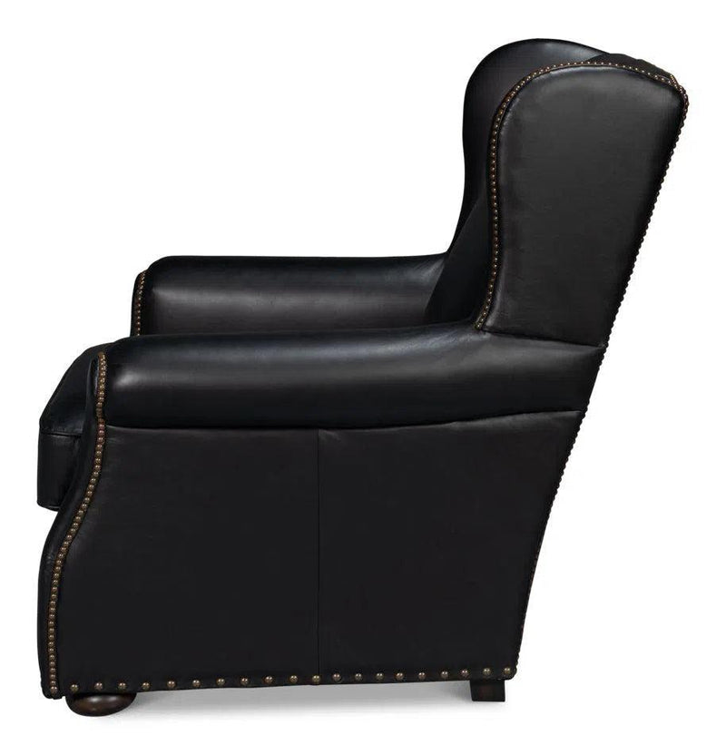 London Dry Leather Black Accent Arm Chair Club Chairs LOOMLAN By Sarreid