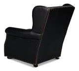 London Dry Leather Black Accent Arm Chair Club Chairs LOOMLAN By Sarreid