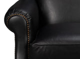 London Dry Leather Black Accent Arm Chair Club Chairs LOOMLAN By Sarreid