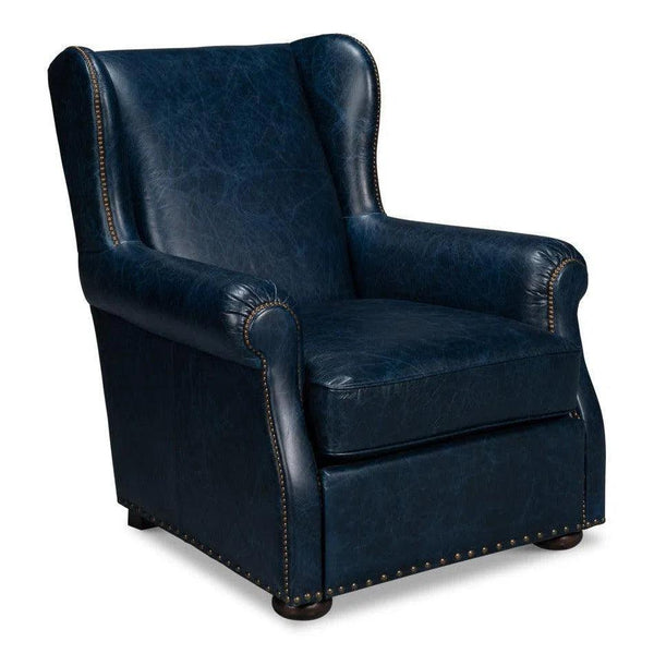 London Dry Leather Blue Accent Arm Chair Club Chairs LOOMLAN By Sarreid