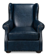 London Dry Leather Blue Accent Arm Chair Club Chairs LOOMLAN By Sarreid