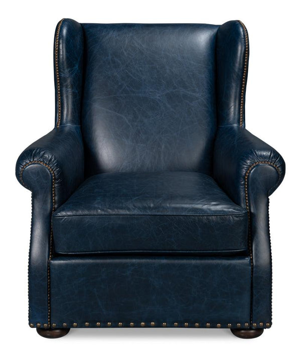 London Dry Leather Blue Accent Arm Chair Club Chairs LOOMLAN By Sarreid