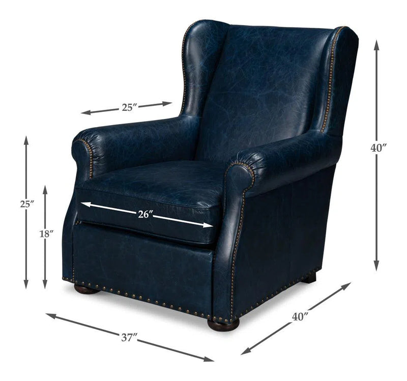 London Dry Leather Blue Accent Arm Chair Club Chairs LOOMLAN By Sarreid